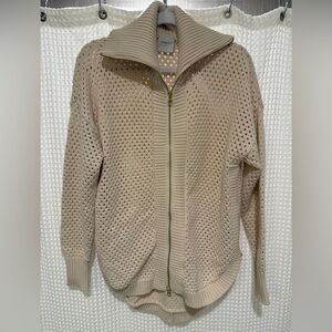Varley Finn Longline Knit Jacket (100% cotton, cream, size XS, oversized fit)